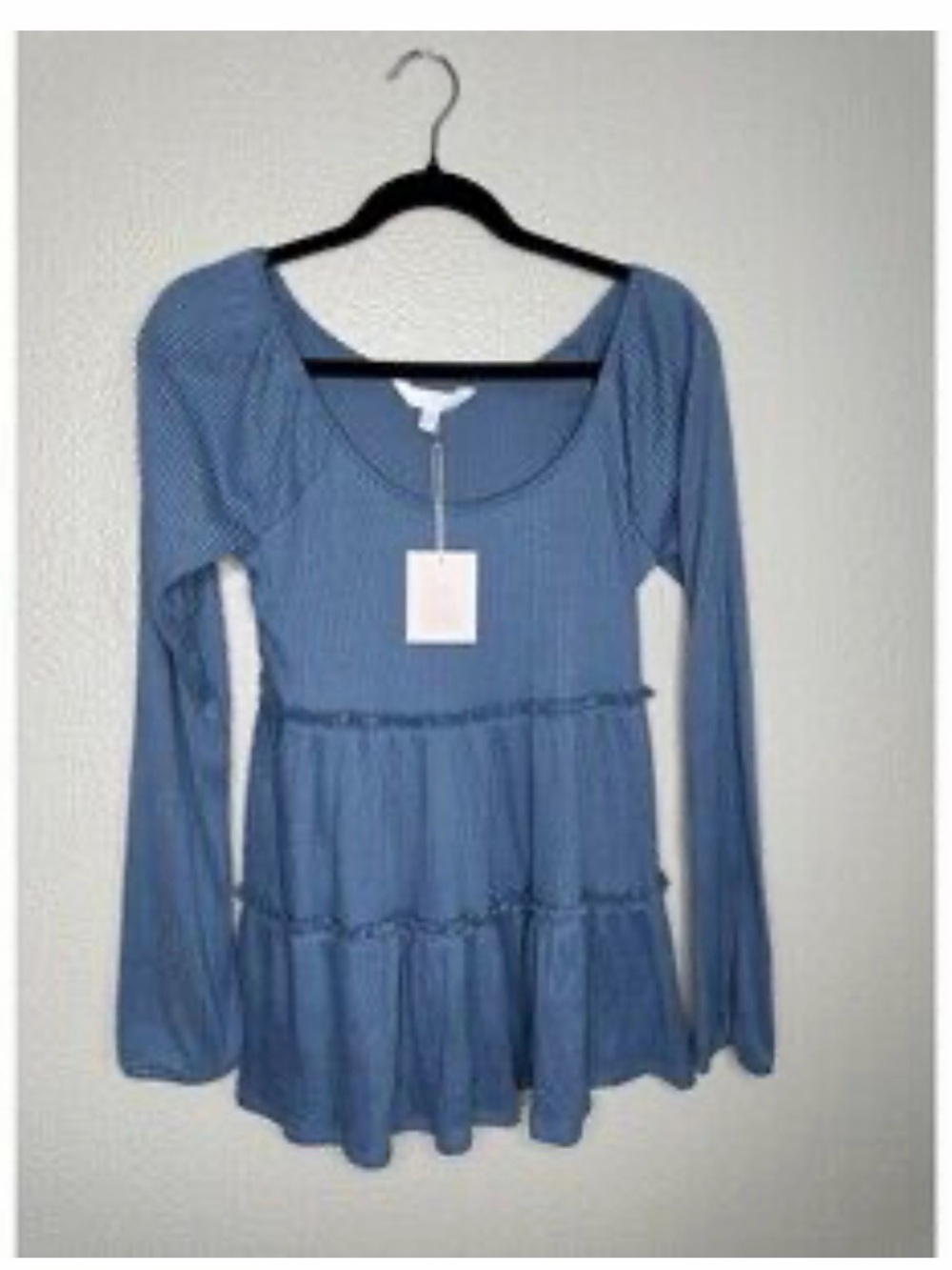 LC Lauren Conrad Dusty Blue Long-Sleeve Tiered Scoop-Neck Top